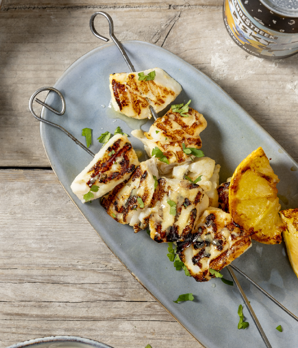 Kabeljauwspiesjes met knoflook-citroen marinade 